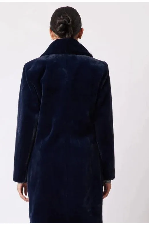 ONCE WAS SERENA FAUX FUR COAT - NAVY