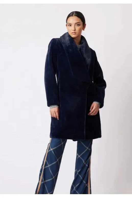 ONCE WAS SERENA FAUX FUR COAT - NAVY