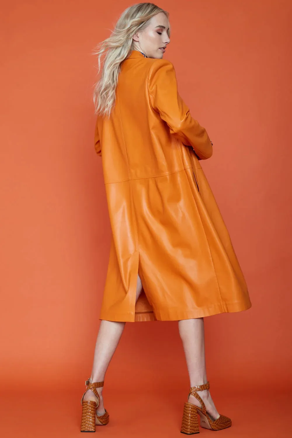 Orange Eco Leather Trench Coat