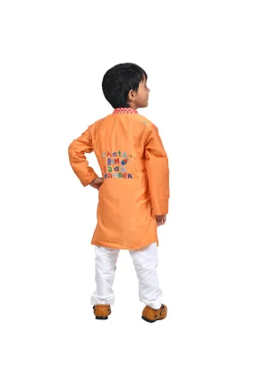 Orange kurta with one liner and white churidar