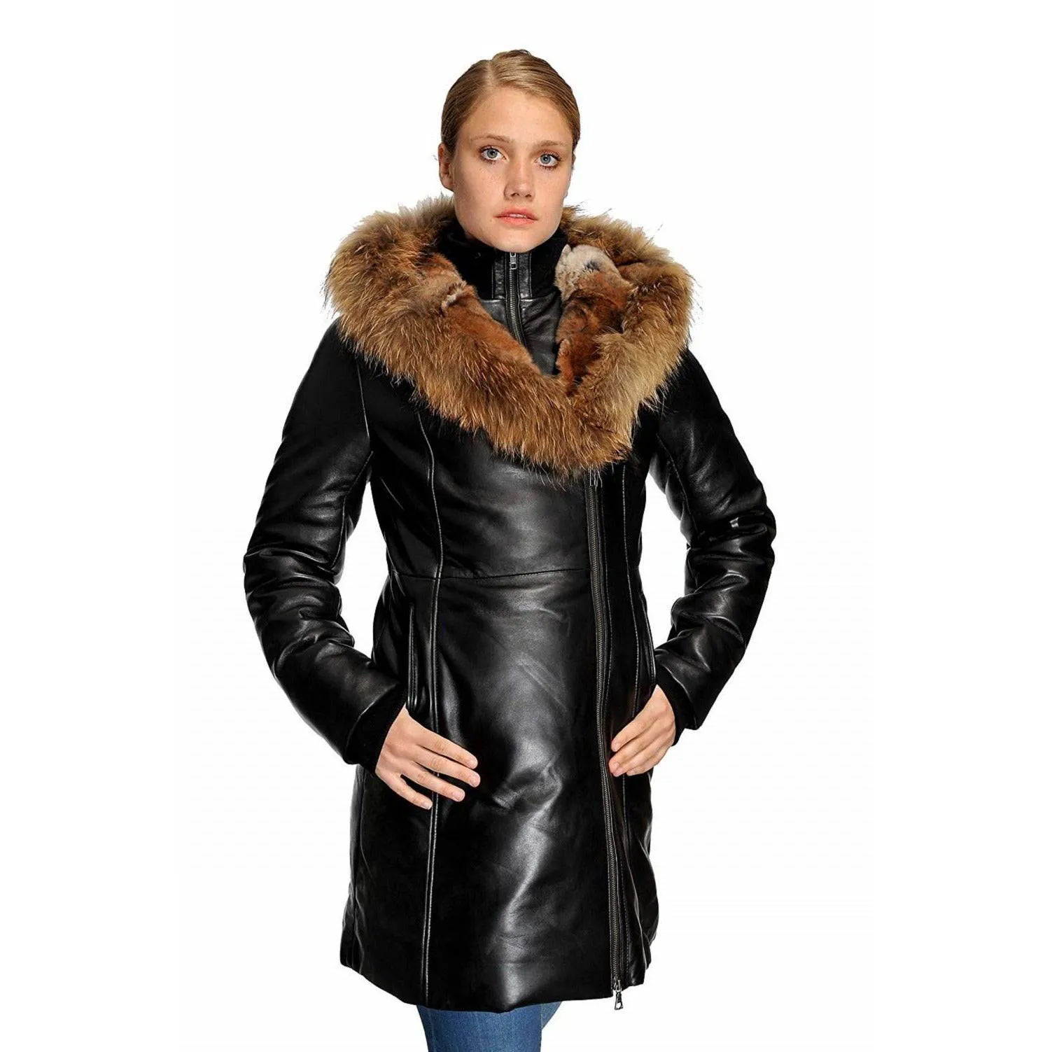 Original Goose Women's Down Parka Leather Coat