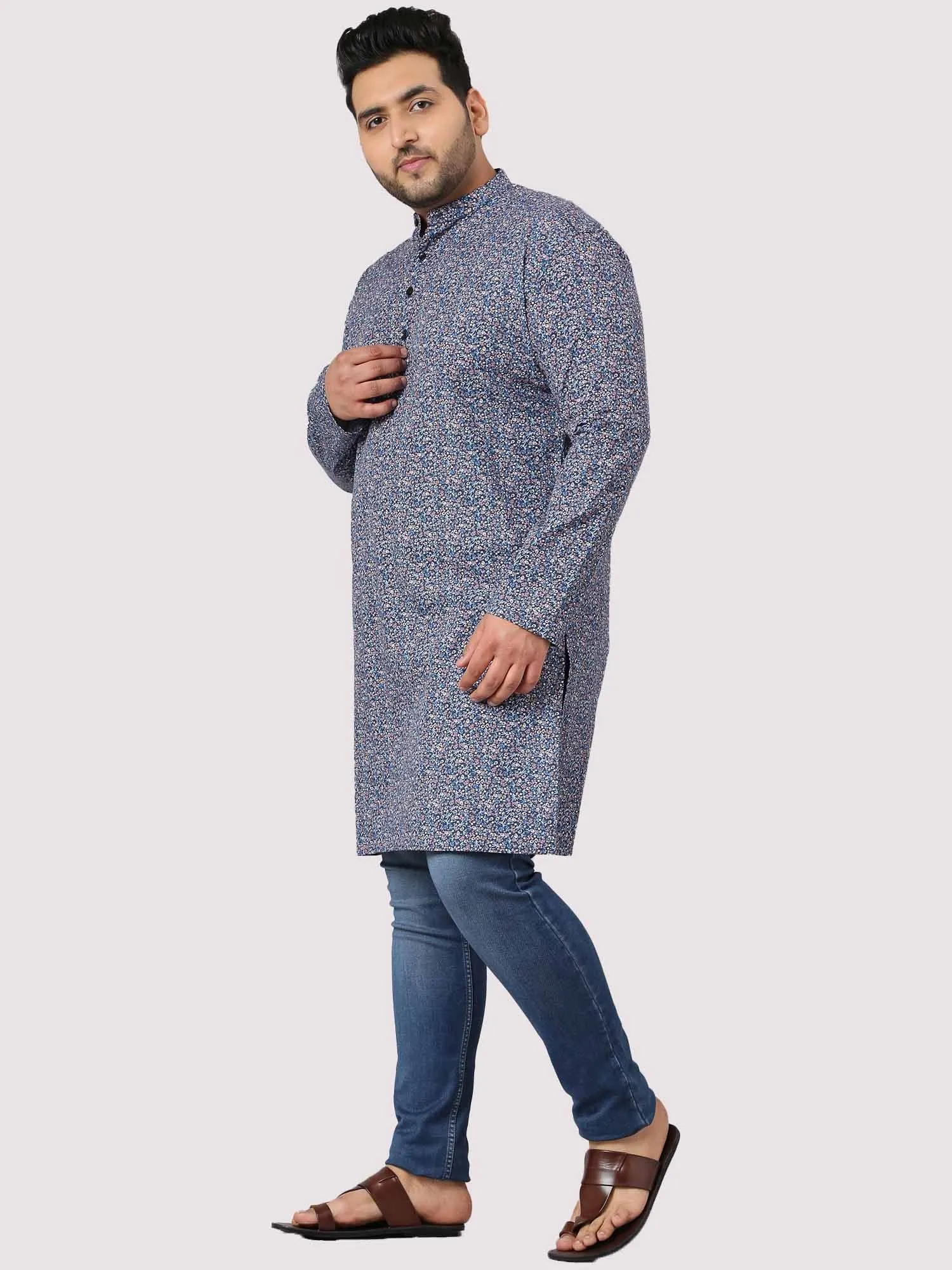 Out Of The Blue Abstraction Print Kurta Men's Plus Size