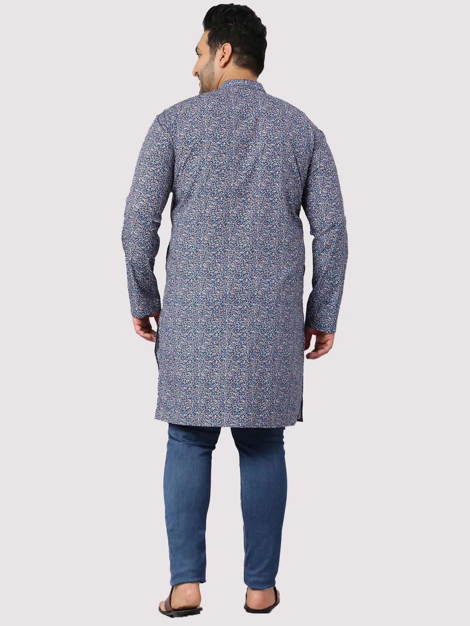 Out Of The Blue Abstraction Print Kurta Men's Plus Size