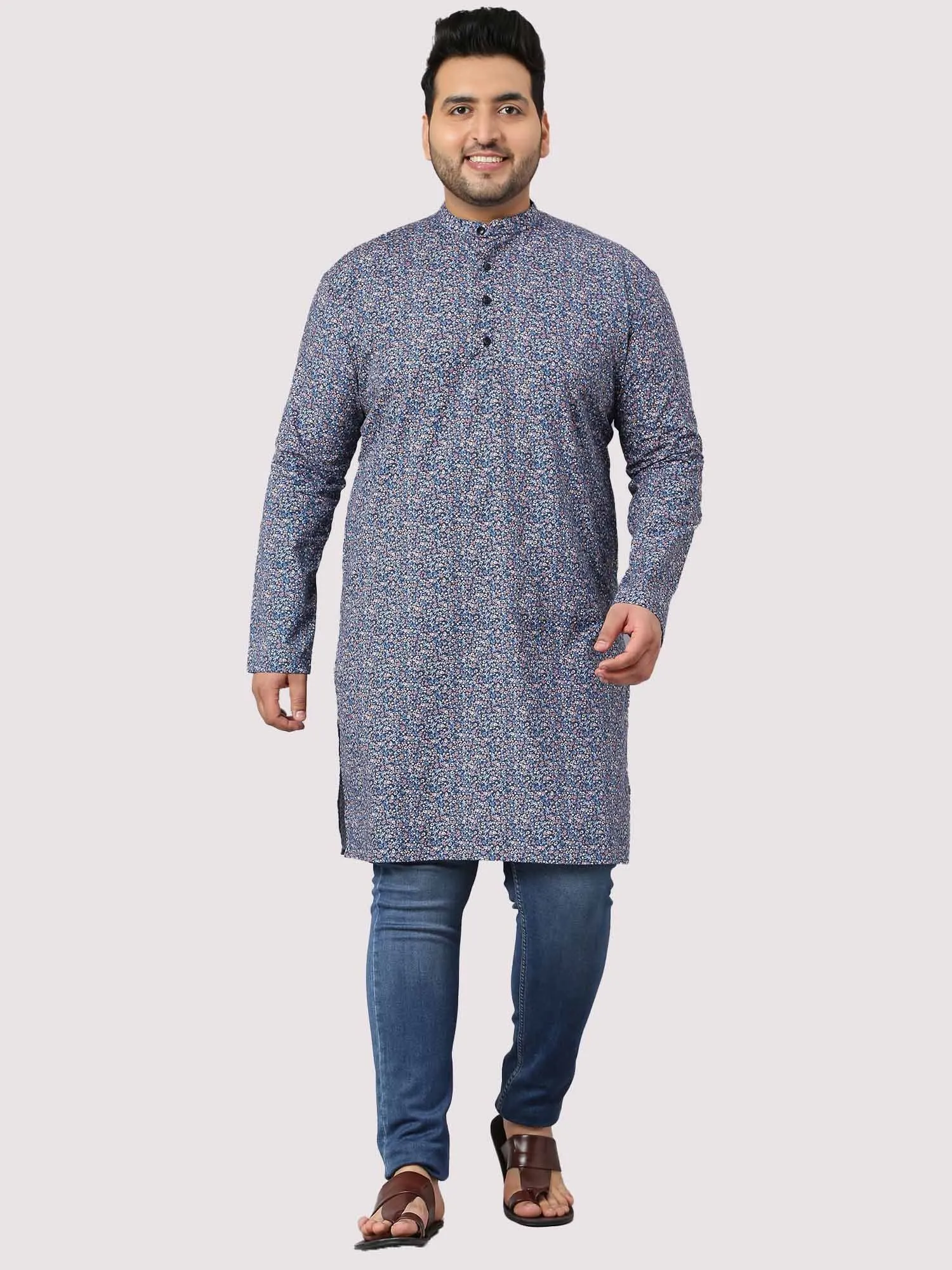 Out Of The Blue Abstraction Print Kurta Men's Plus Size