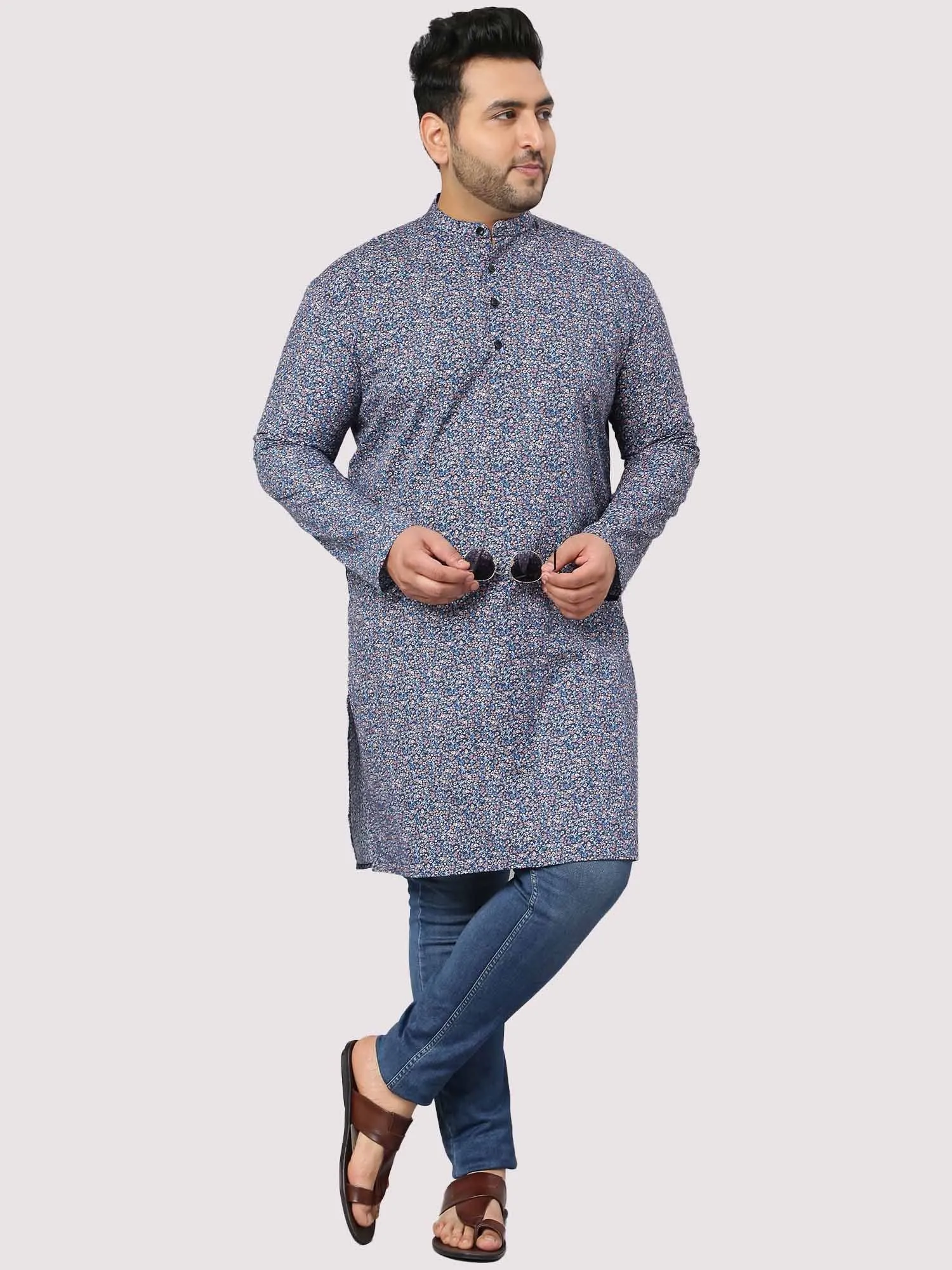 Out Of The Blue Abstraction Print Kurta Men's Plus Size