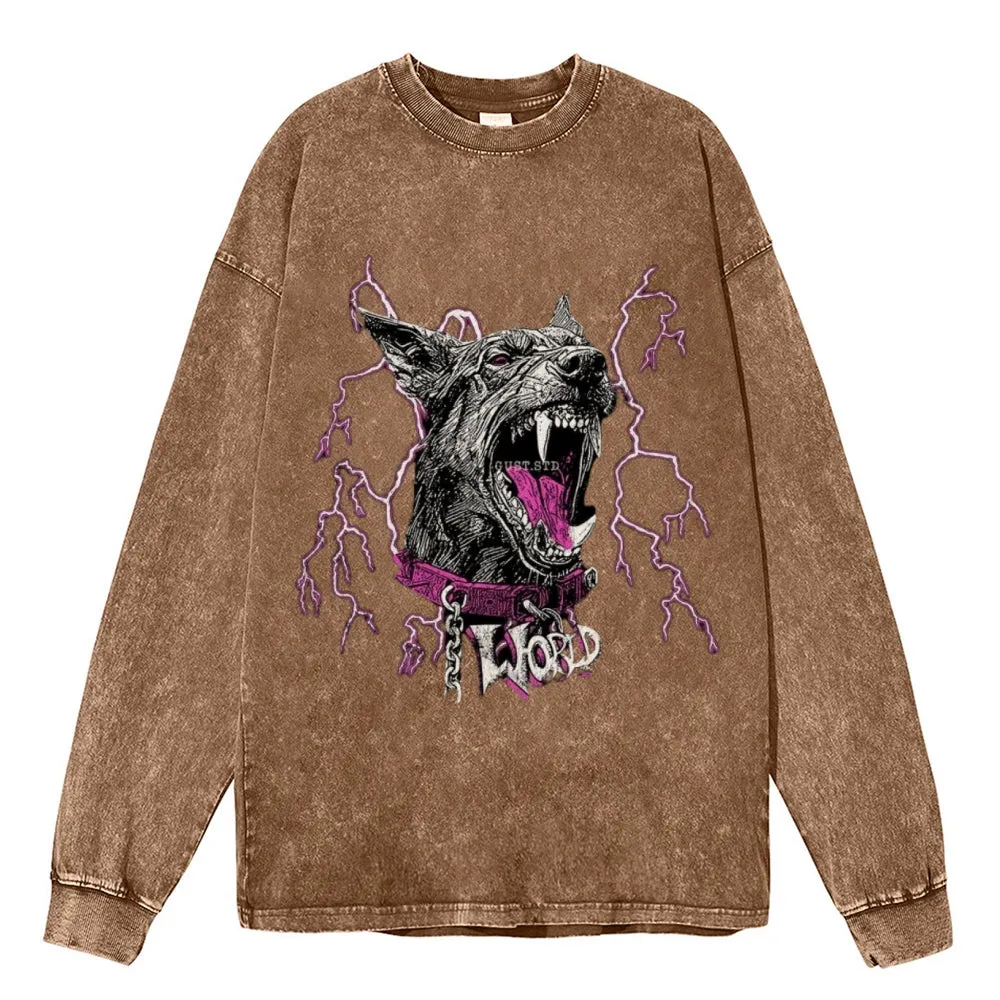 Oversized Vintage Washed Wolf Graphic Sweatshirt