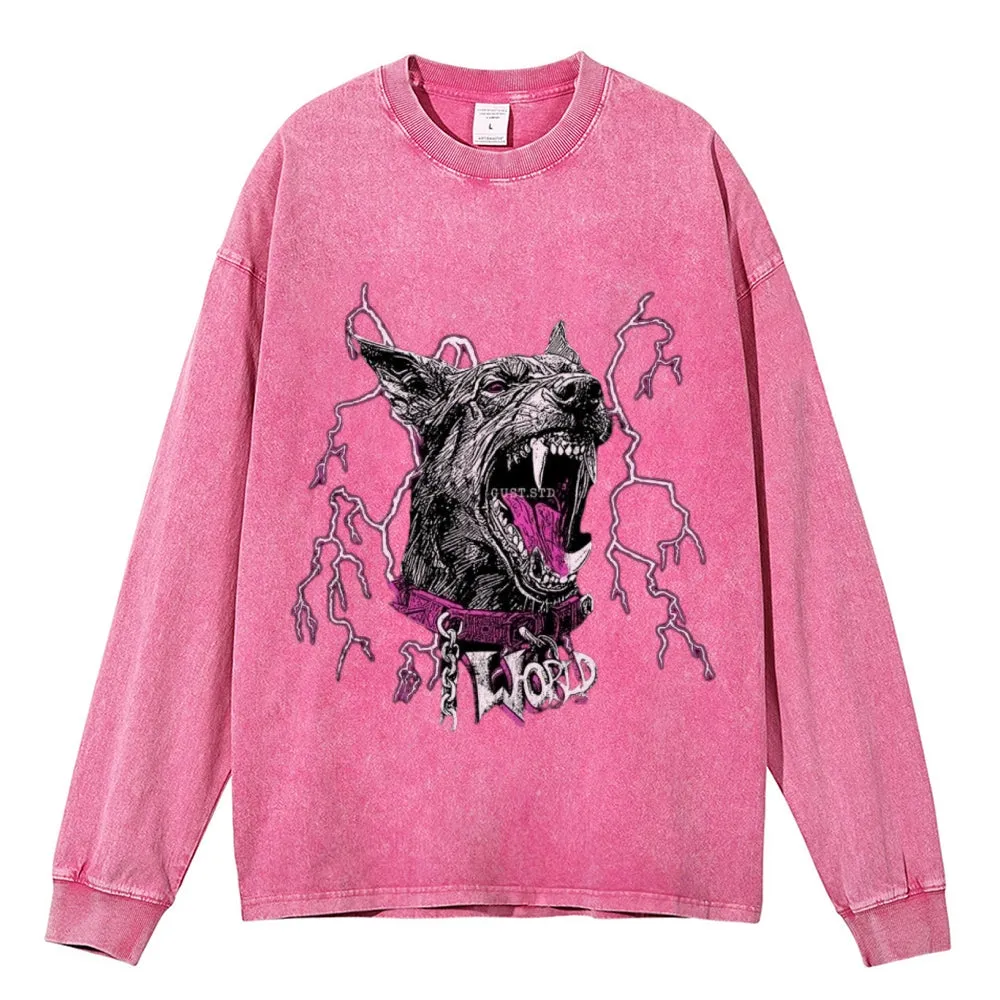 Oversized Vintage Washed Wolf Graphic Sweatshirt