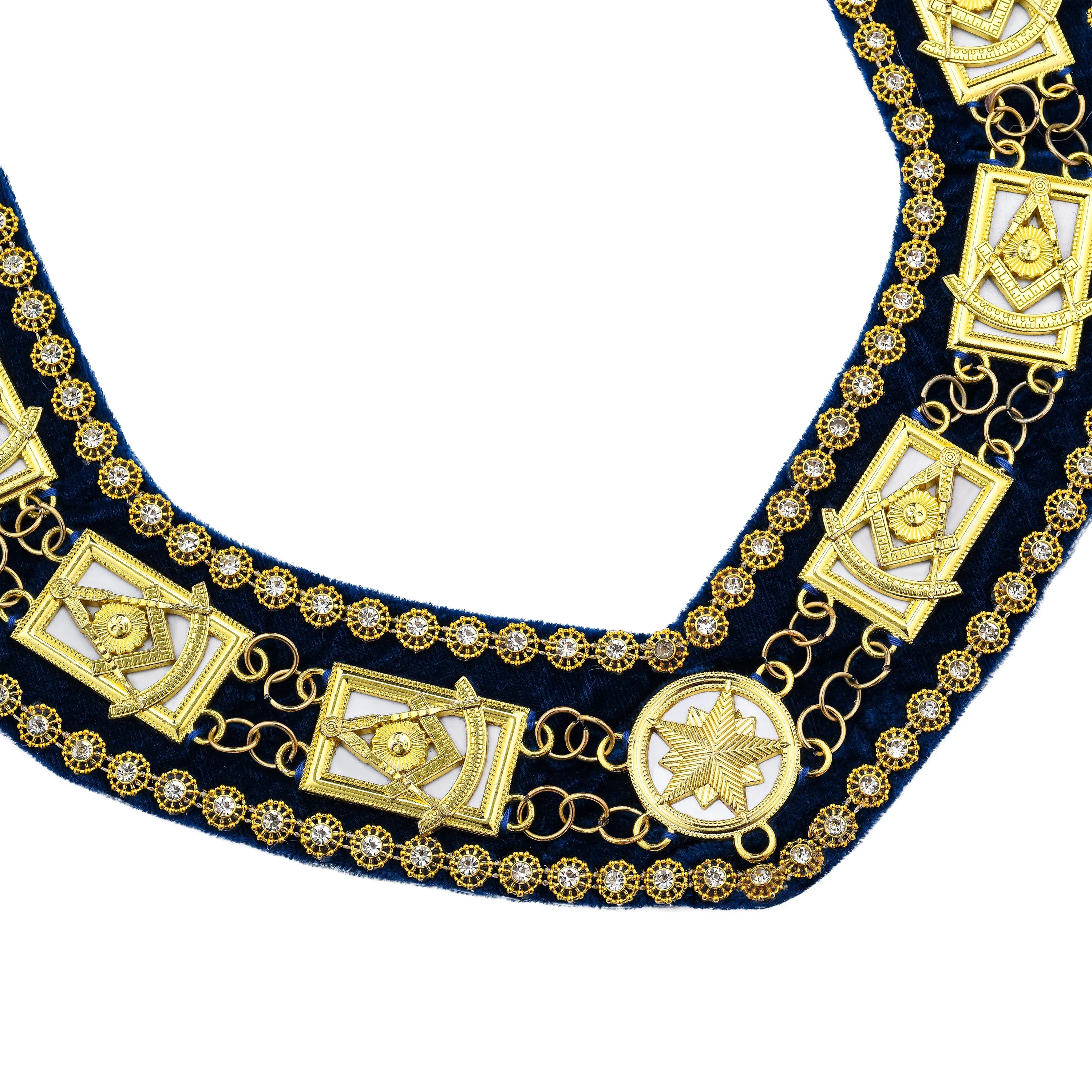 Past Master Blue Lodge Chain Collar - Blue Backing with Gold Rhinestones