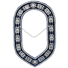 Past Master Blue Lodge Chain Collar - Blue Backing with Silver Rhinestones