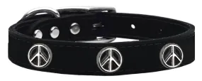 Peace Sign Widget Genuine Leather Dog Collar Black 12