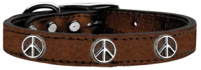 Peace Sign Widget Genuine Metallic Leather Dog Collar Bronze 20