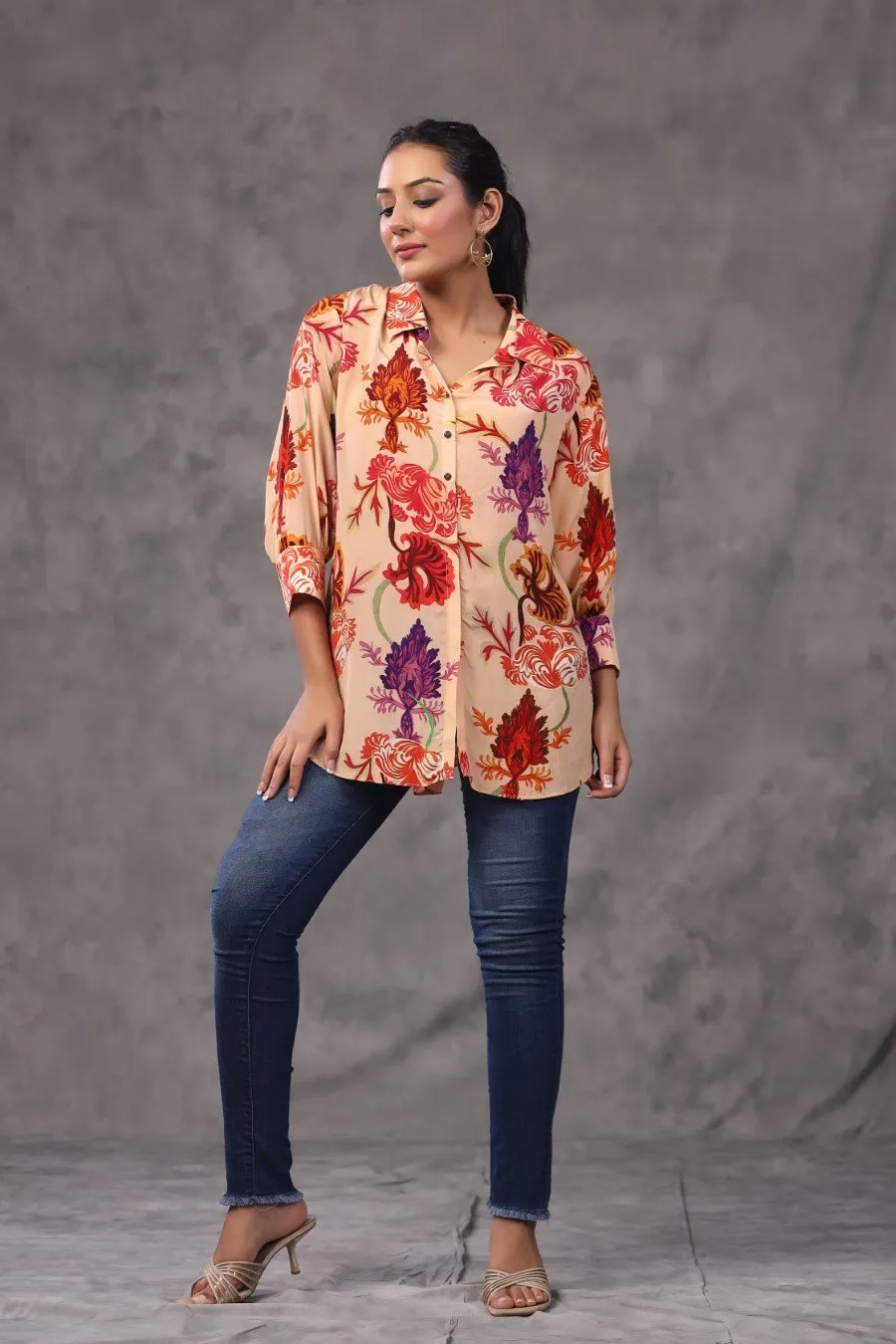 Peach Ethnic Digital Printed Italian Crepe Top