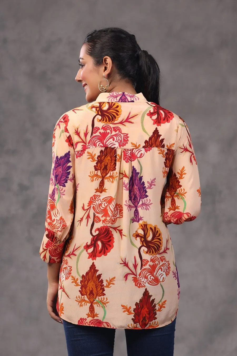 Peach Ethnic Digital Printed Italian Crepe Top