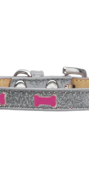 Pink Bone Widget Dog Collar Silver Ice Cream Size 18