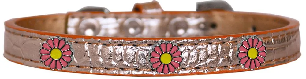 Pink Daisy Widget Croc Dog Collar Copper Size 14