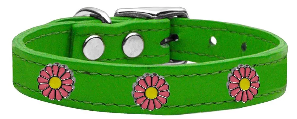 Pink Daisy Widget Genuine Leather Dog Collar Emerald Green 24