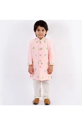 Pink floral embroidered achkan set