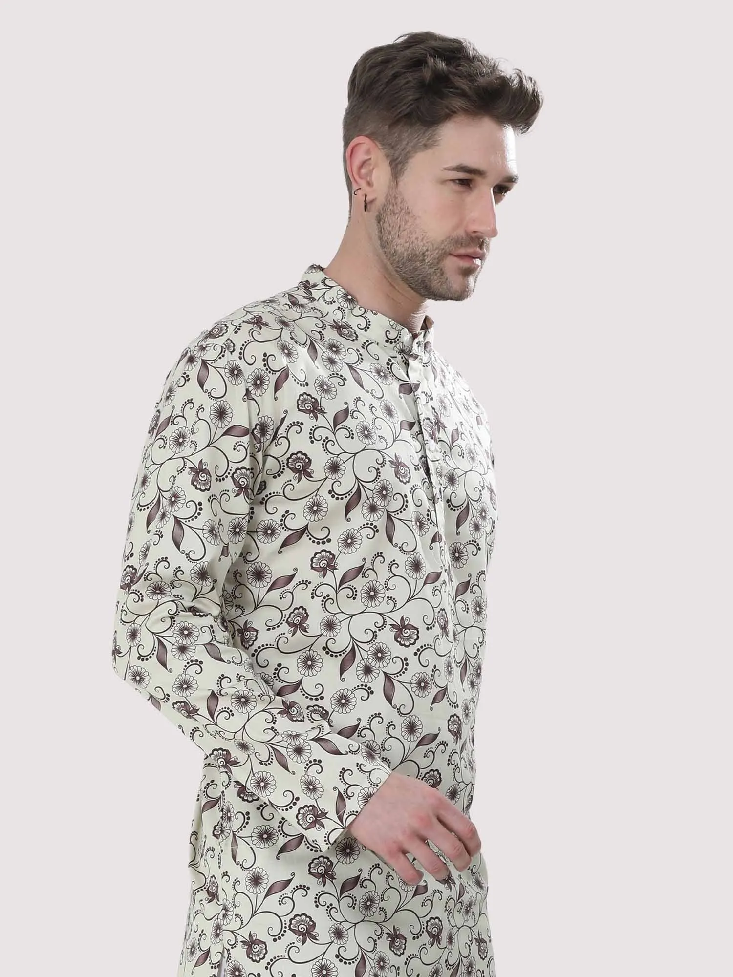 Plant Printed Kurta Men's Plus Size