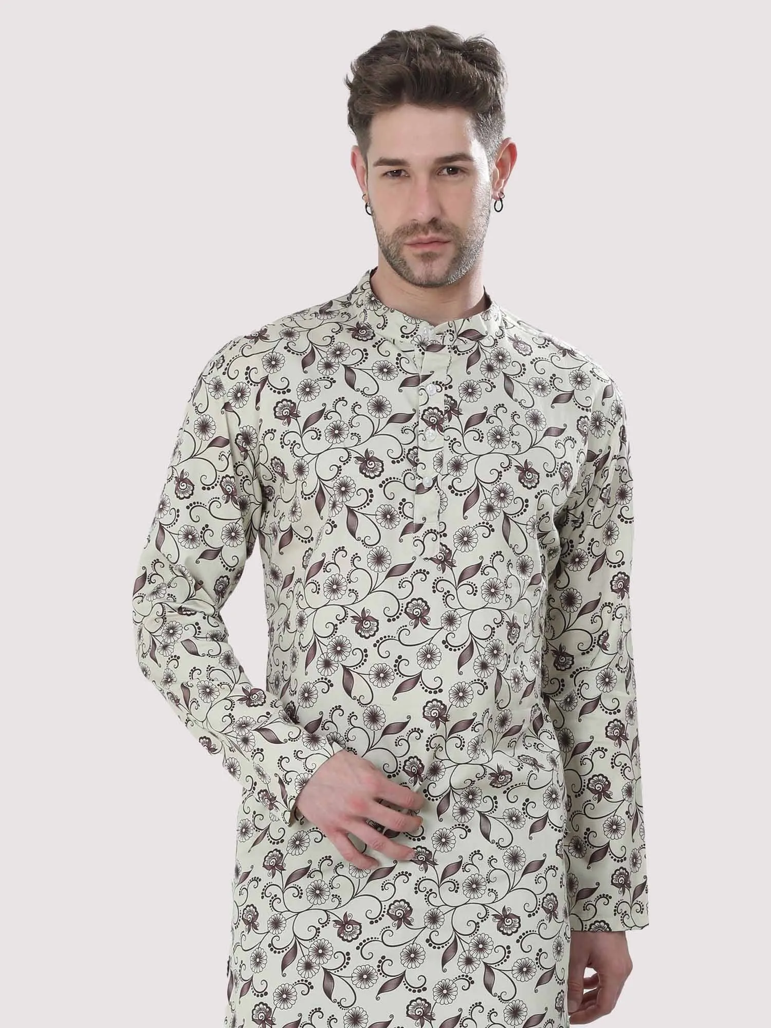 Plant Printed Kurta Men's Plus Size