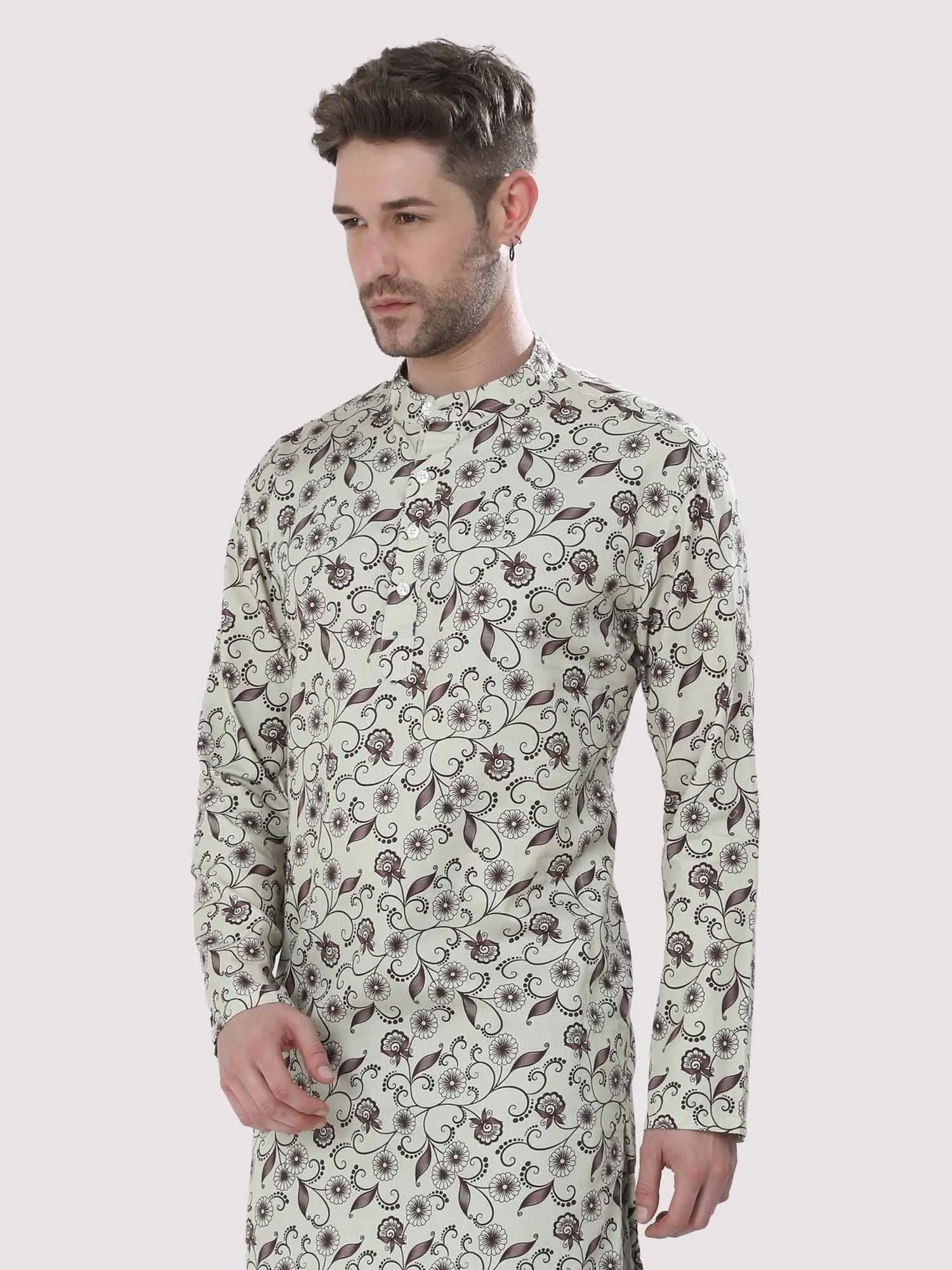 Plant Printed Kurta Men's Plus Size