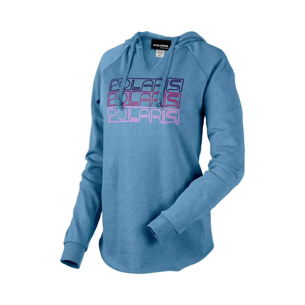 Polaris  Women's Stacked Neon V-Neck Hoodie Soft Comfortable Blend Misty Blue