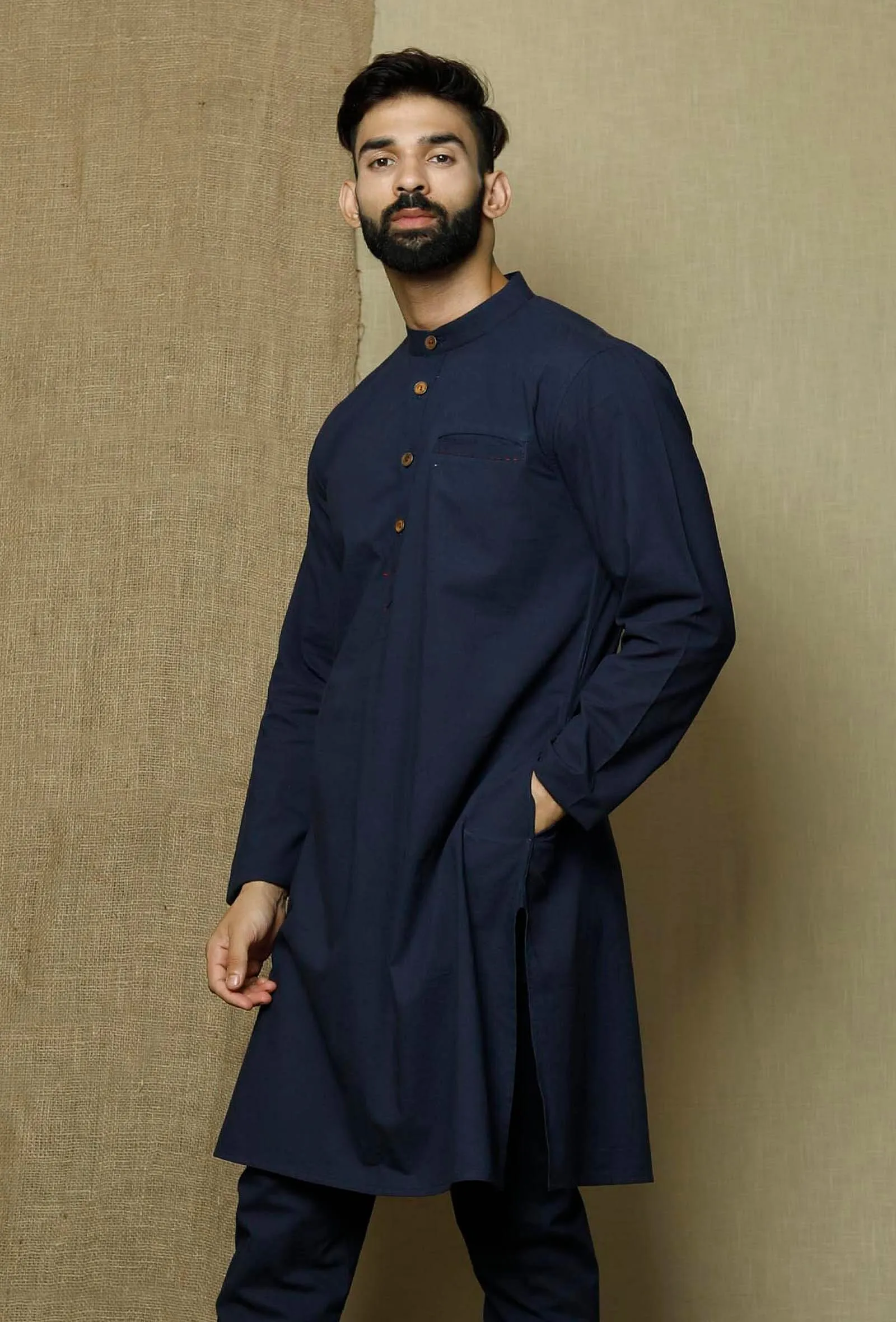 Prussian Blue  Cotton Kurta