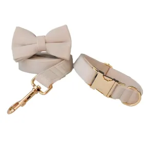 Pure White Velvet Collar with Detachable Bow Tie Personalized Leash Set