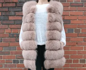 Quilted Fox Fur Vest - Blush