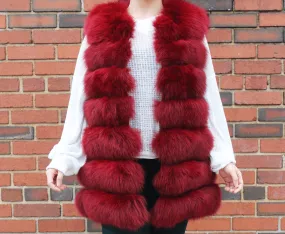 Quilted Fox Fur Vest- Raspberry