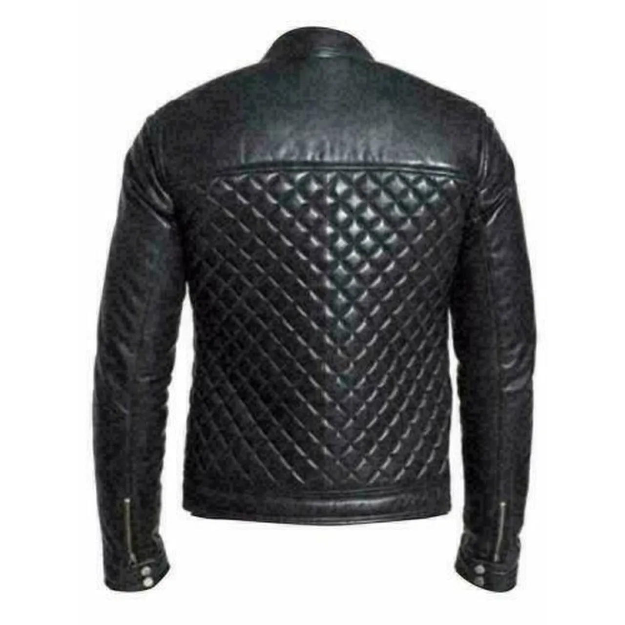 Quilted Men's Black Biker Leather Jacket Cafe Racer Motorcycle Motorbike