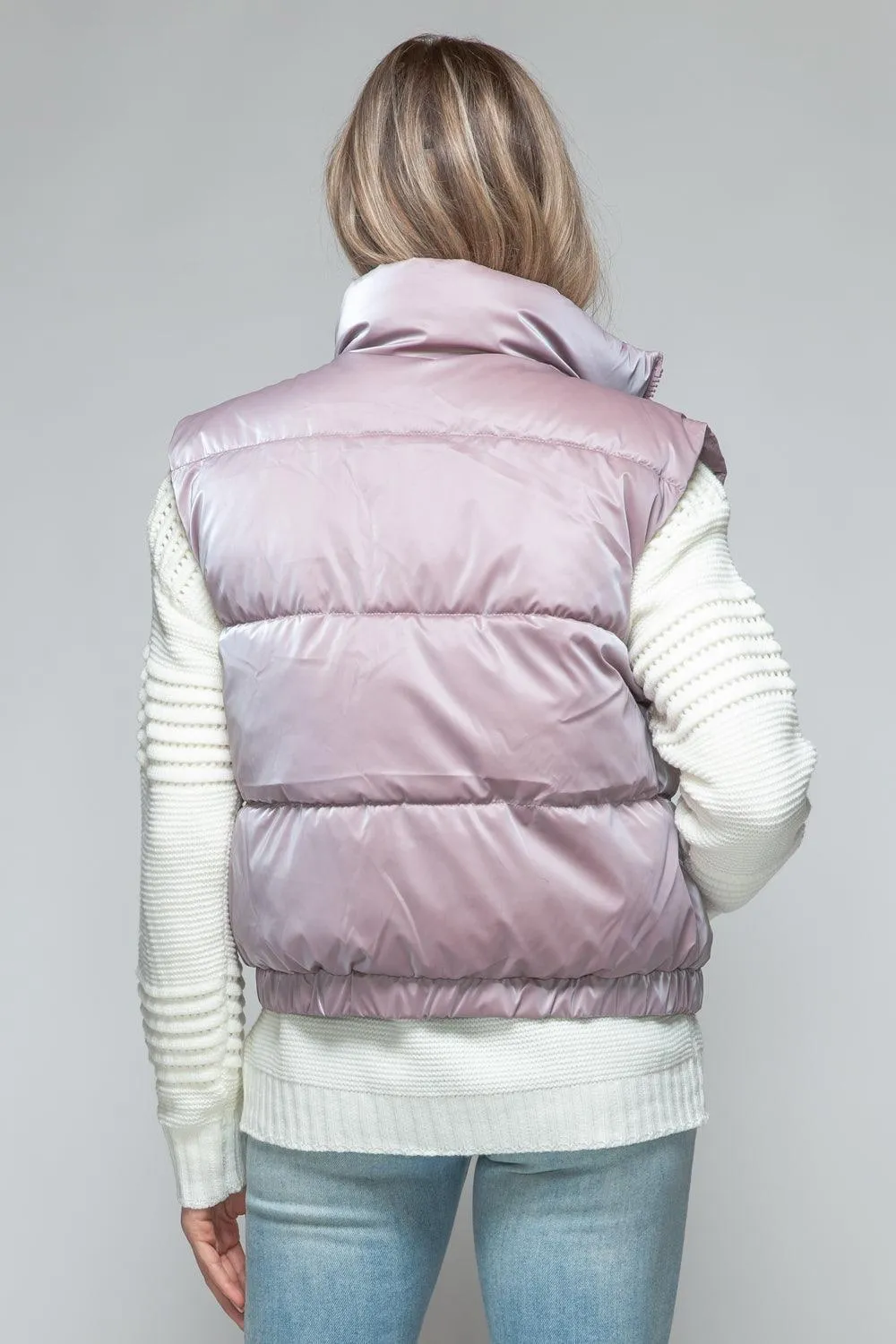 Quilted Vest Snobbish Fine Fur Lining Sleeveless Zip Up Outwear