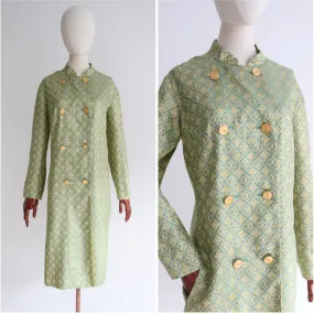 "Turquoise & Gold Lurex Brocade" Vintage 1960's Turquoise & Gold Lurex Brocade Coat UK 14-16 US 10-12