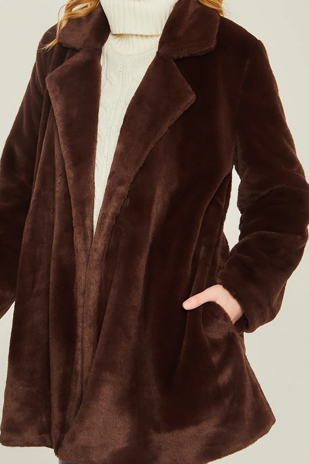 "Winter In New York" Long Brown Fuzzy Collar Coat