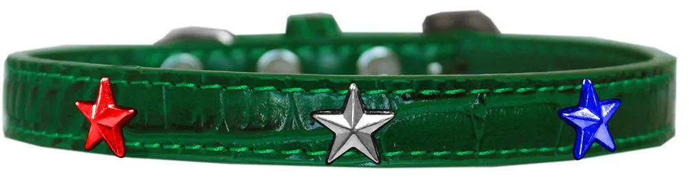 Red, White And Blue Star Widget Croc Dog Collar Emerald Green Size 18