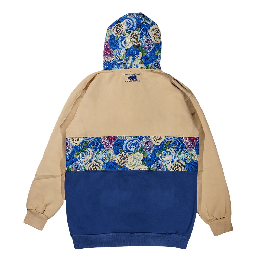 Removable Bear Blue Flowers Tall Pullover Hoodie