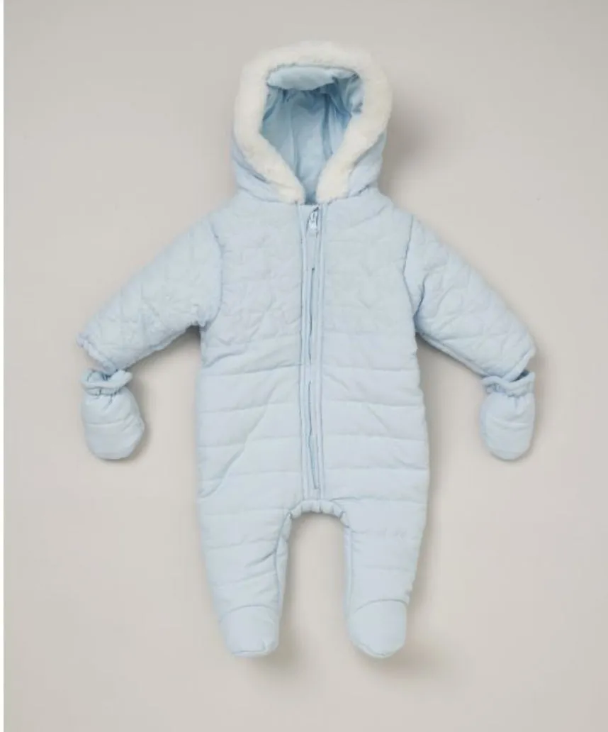 Rock a bye blue fur trim snowsuit