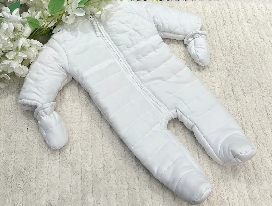 Rock a bye white fur trim snowsuit