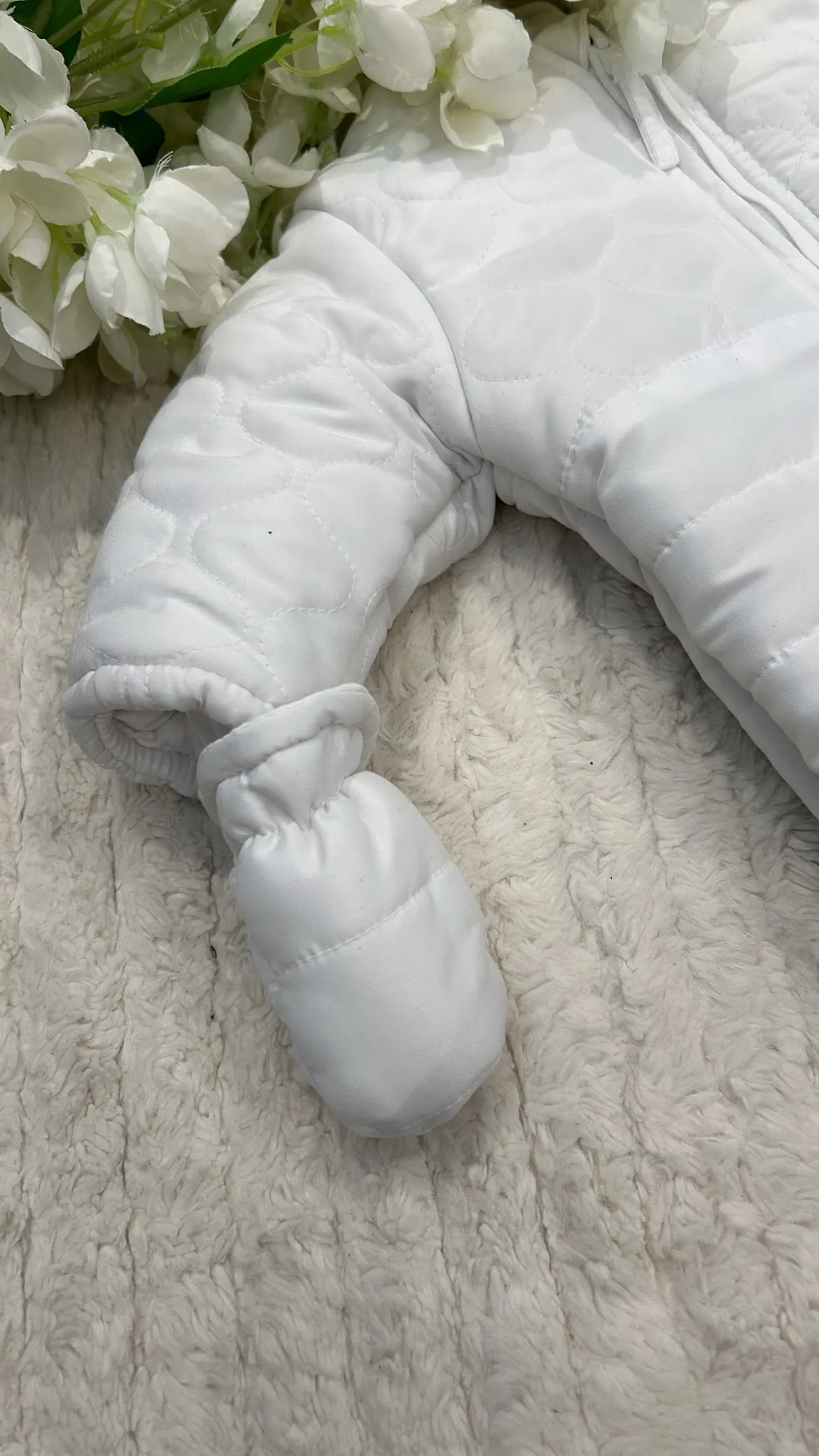 Rock a bye white fur trim snowsuit