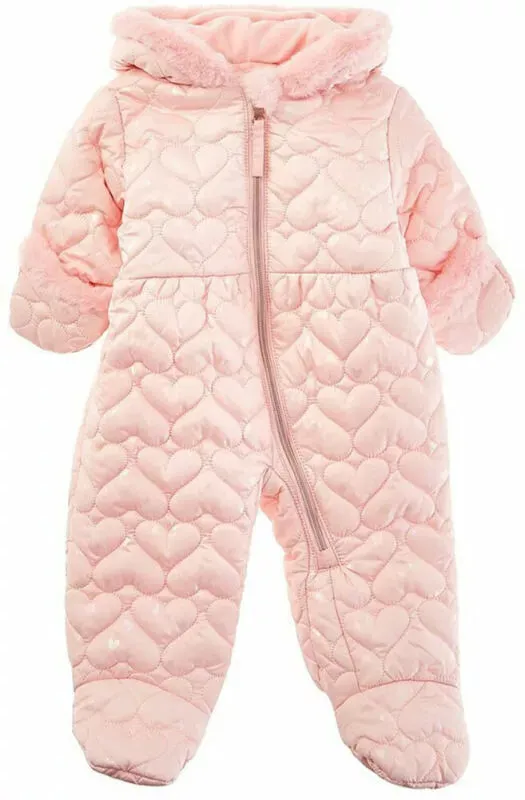 S Rothschild & Co Baby Girls Hooded Quilted-Heart Footed Pram, Size 6/9 Months