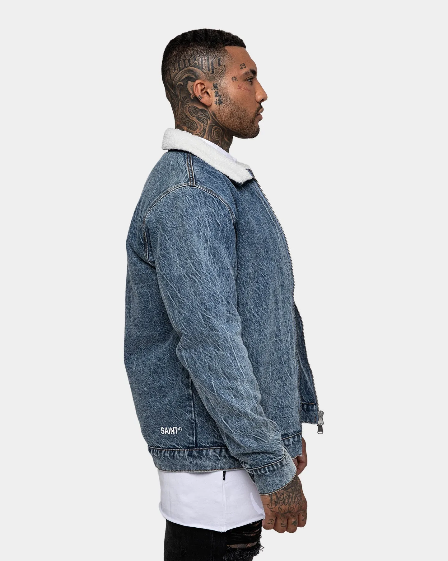 Saint Morta Carolina Sherpa Denim Jacket Bleached Blue