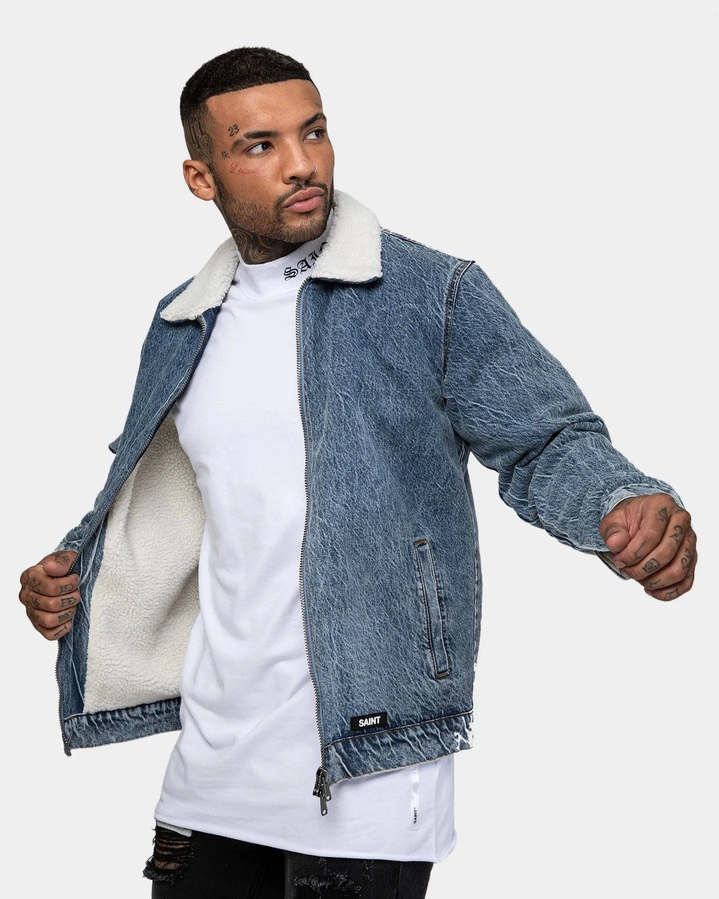 Saint Morta Carolina Sherpa Denim Jacket Bleached Blue