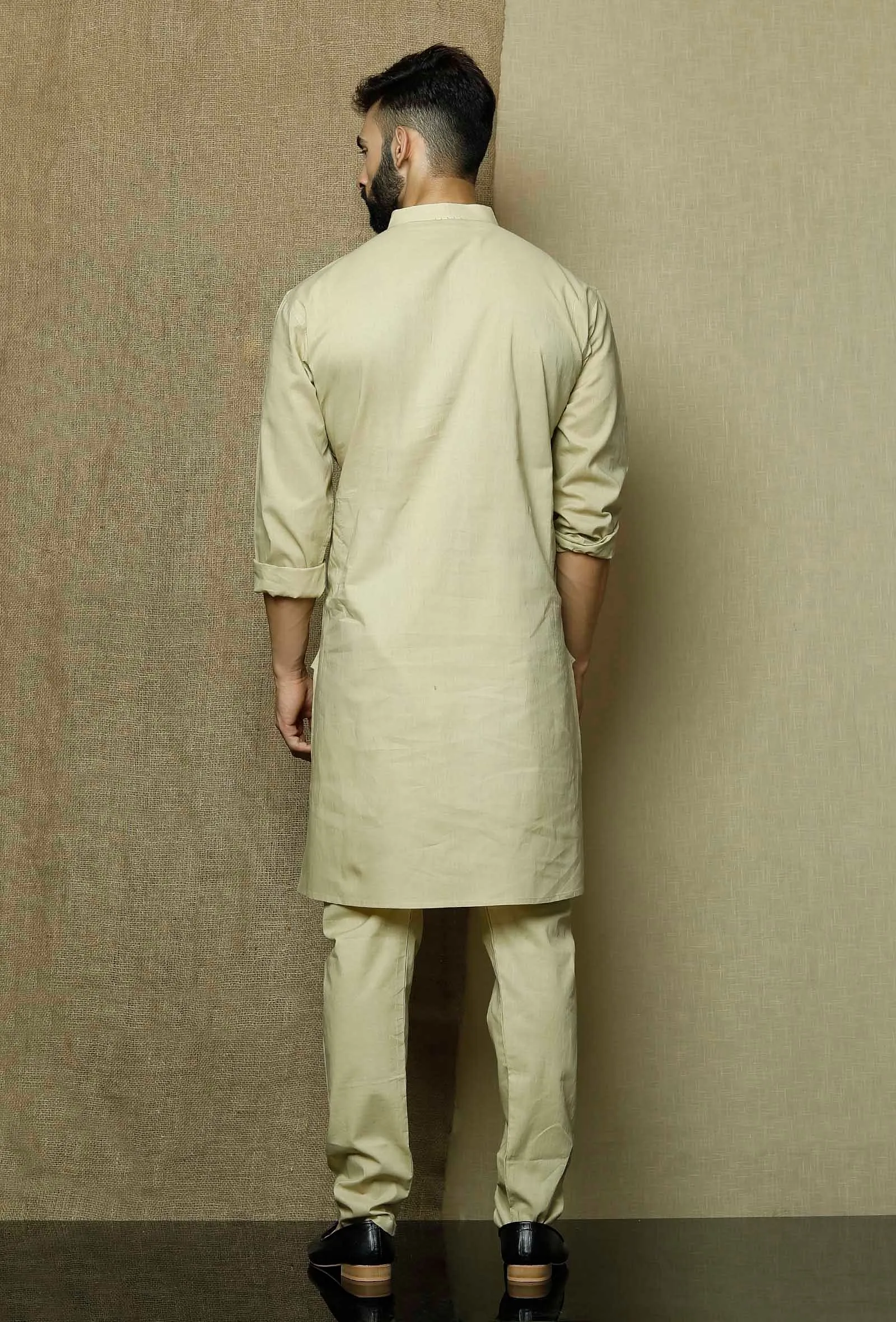 Set of 2:Muted Beige  Cotton Kurta and Pyjama