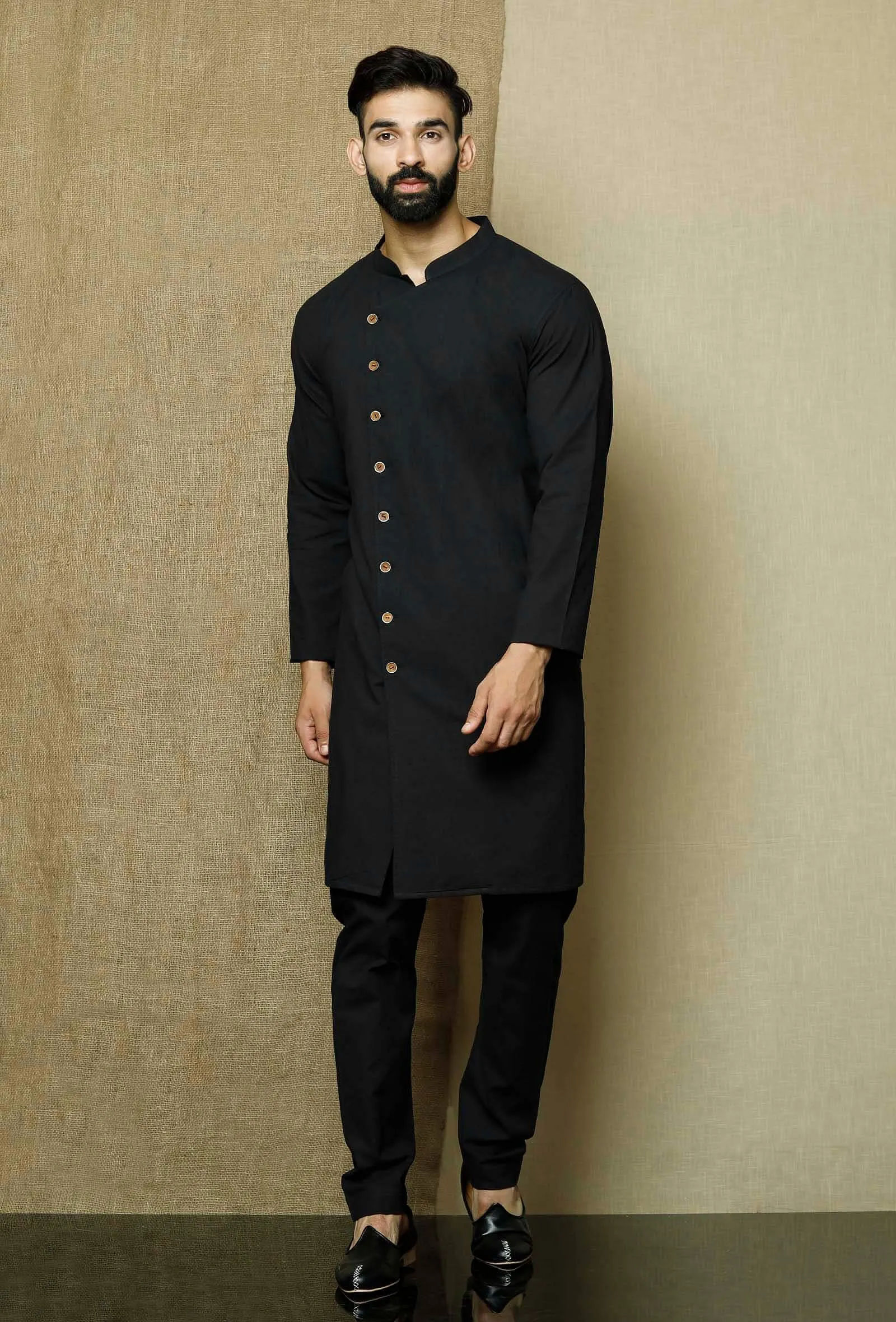 Set of 2:Onyx  Cotton Overlap Kurta and Pyjama