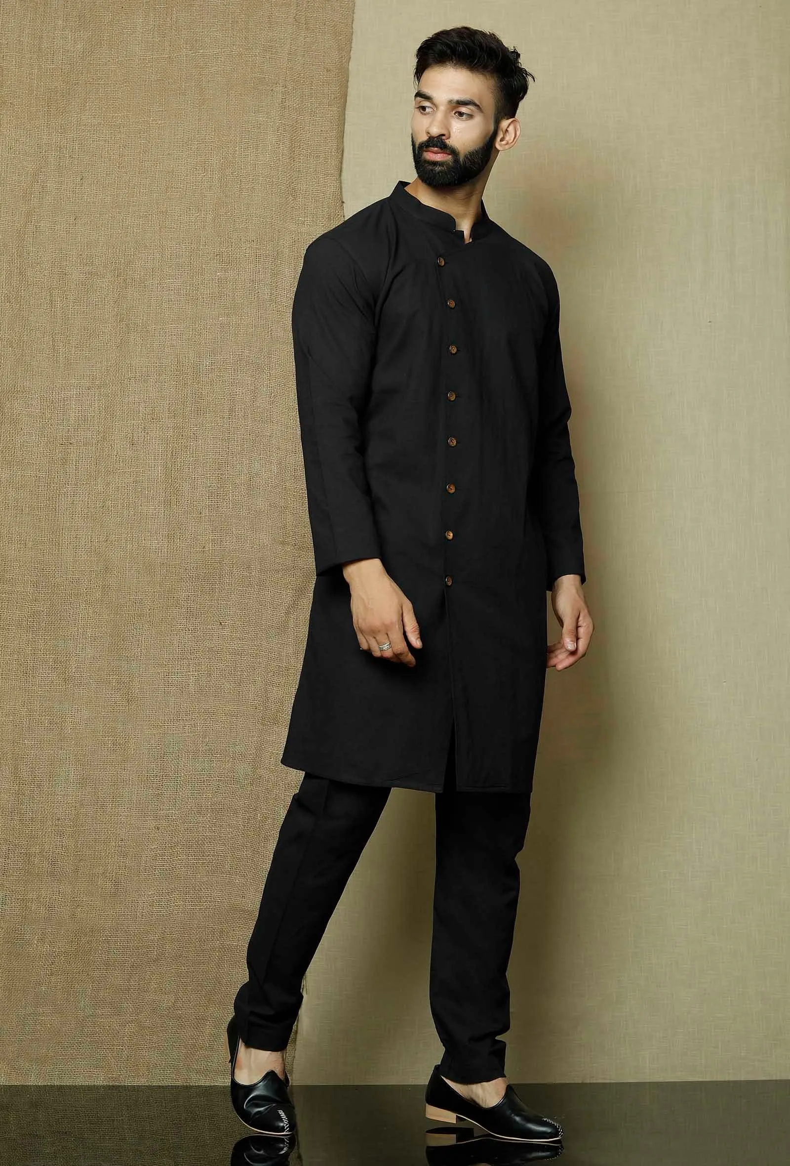 Set of 2:Onyx  Cotton Overlap Kurta and Pyjama