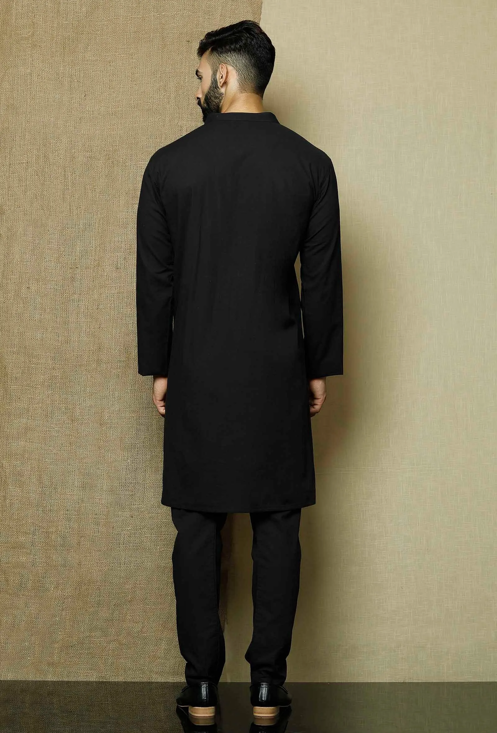 Set of 2:Onyx  Cotton Overlap Kurta and Pyjama