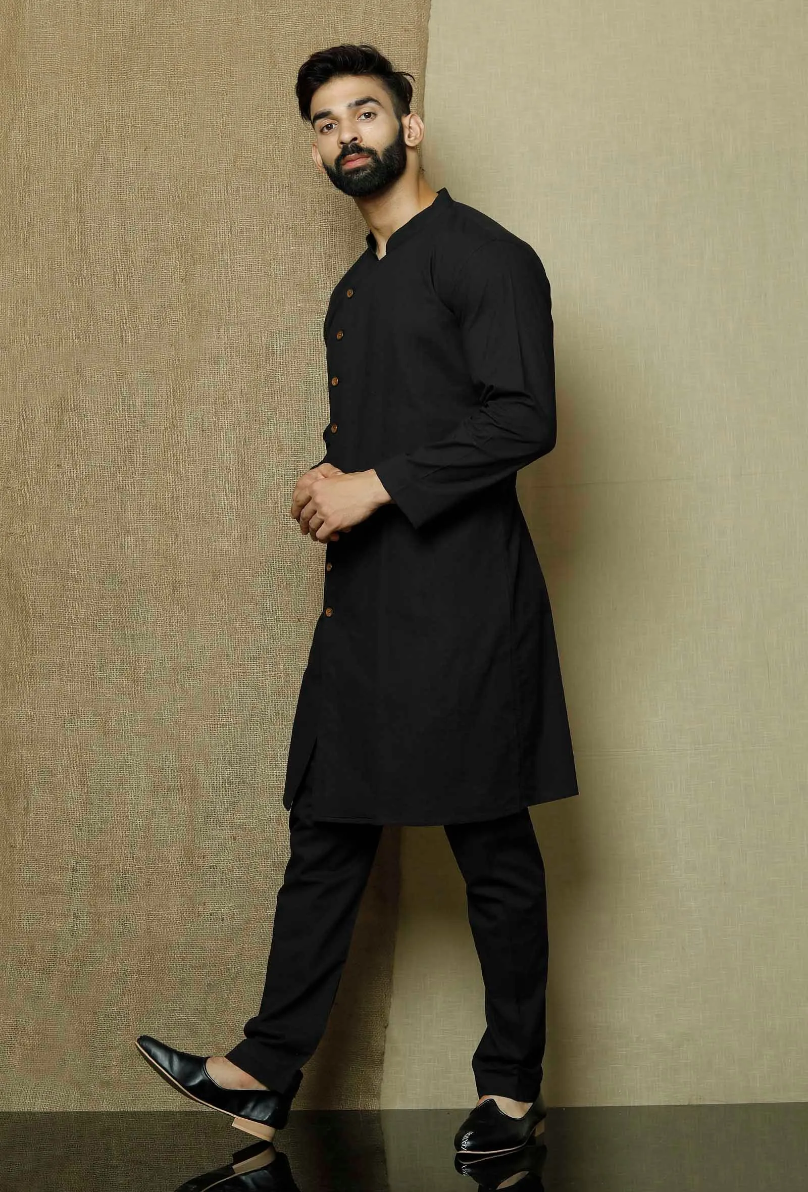 Set of 2:Onyx  Cotton Overlap Kurta and Pyjama