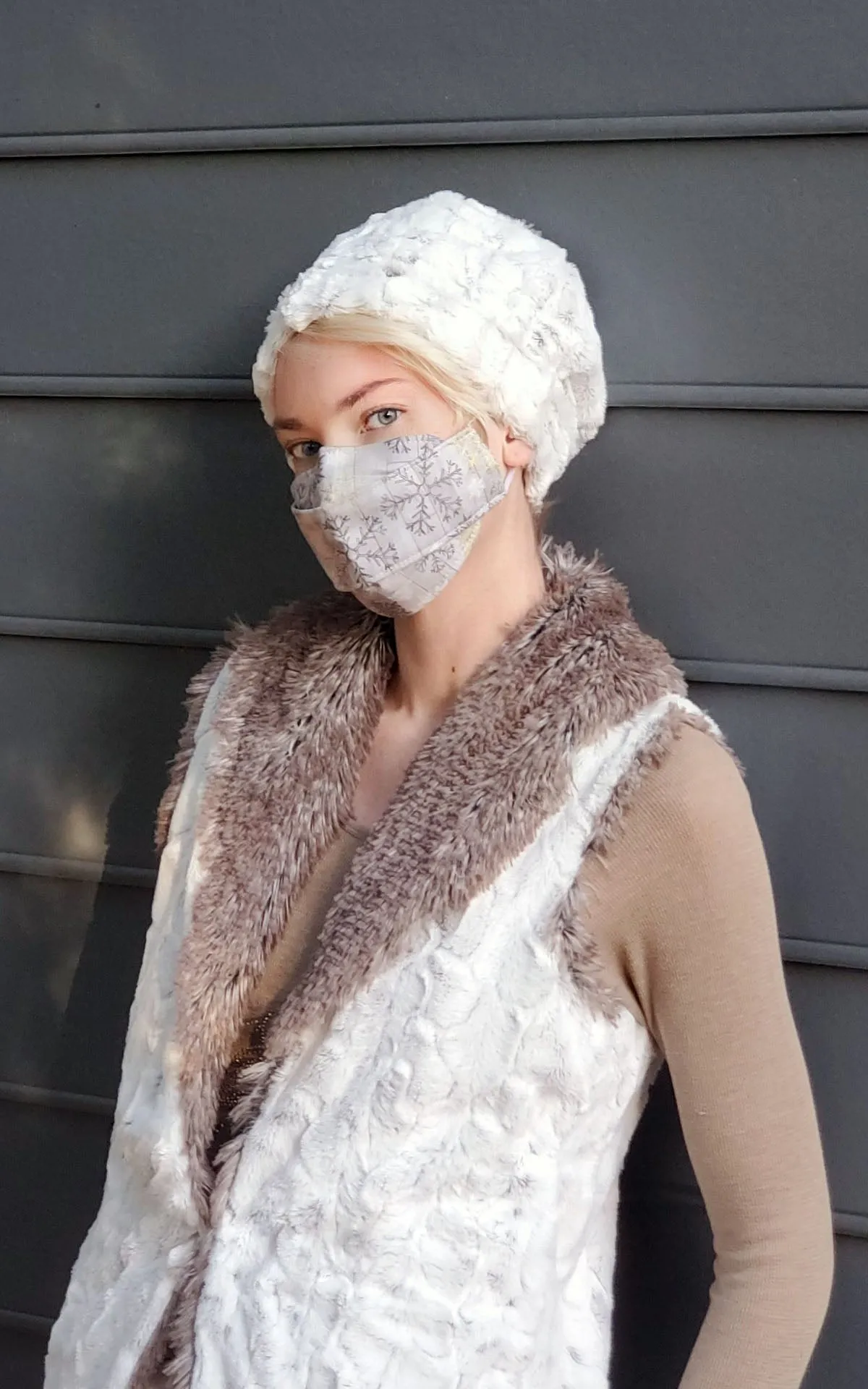 Shawl Collar Vest - Luxury Faux Fur in Winters Frost with Arctic Fox