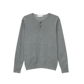 Simple Men's Knits Slim Knitting Casual Buttons Round Collar Solid Color Autumn Long Sleeved Pullover Male Tops 9C6932