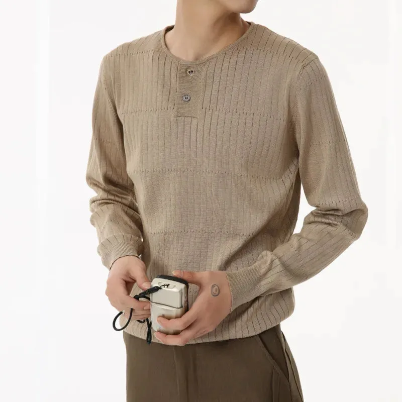 Simple Men's Knits Slim Knitting Casual Buttons Round Collar Solid Color Autumn Long Sleeved Pullover Male Tops 9C6932