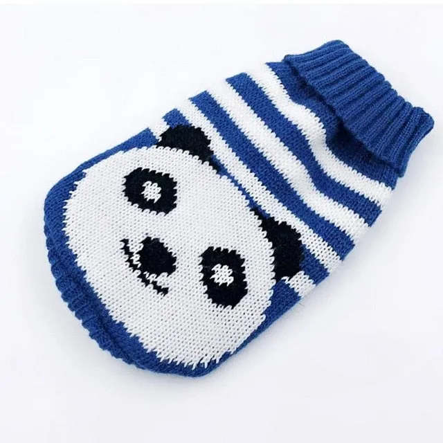 Smiling Panda Knitted Crochet Blue Small Dog Sweater